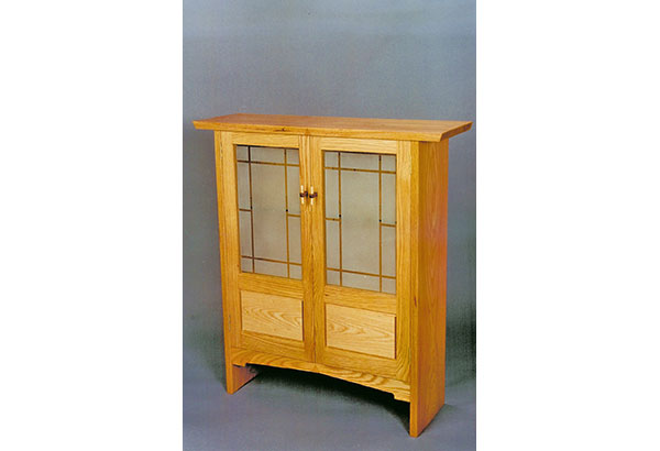 Cabinet in Red Oak and Walnut with Vintage Glass